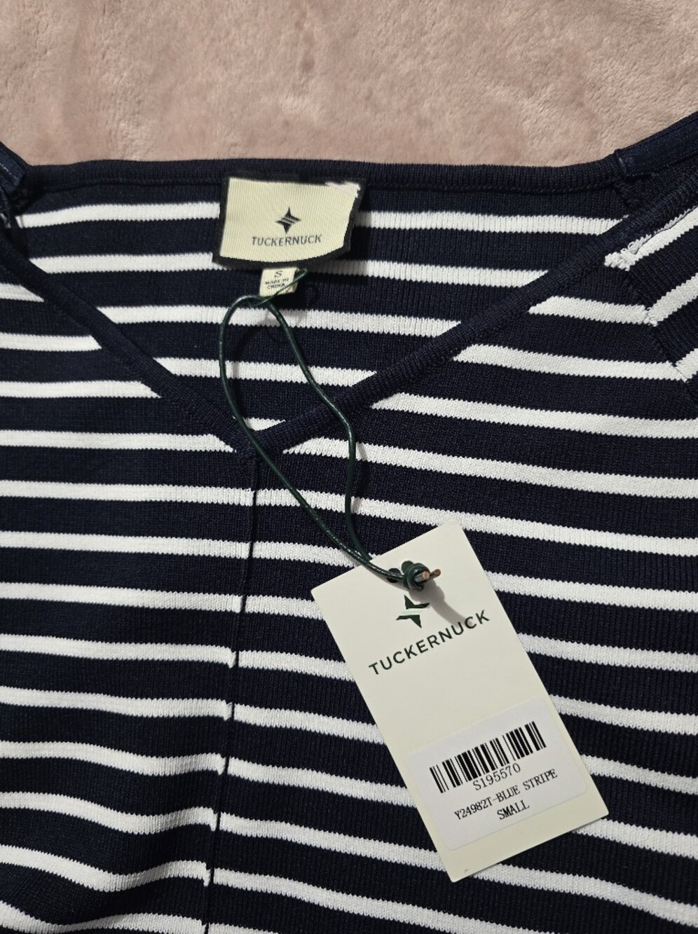 Tuckernuck Clea Dress in a navy and white striped mixed-media design Size Small - Picture 3 of 8